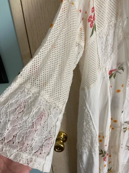 PAPER LACE Floral White Patchwork Long Kimono Duster Sz Small - Picture 3 of 10